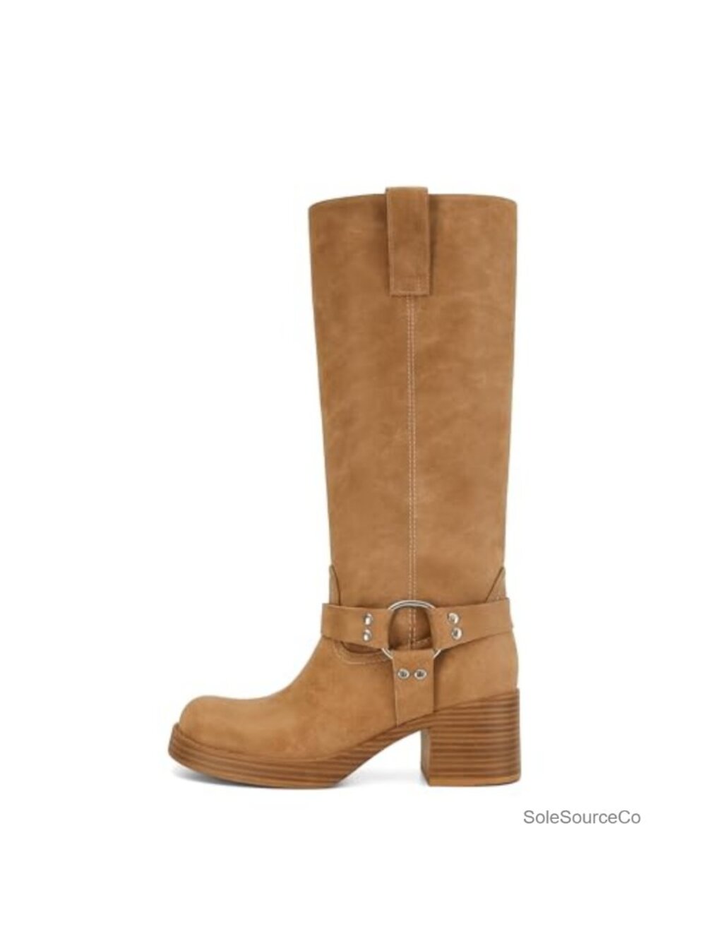Faux Leather Knee High Riding Boots Round Toe Block Heel Pull On Tall Boots
